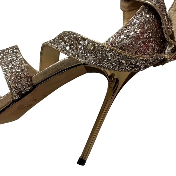 Jimmy Choo Lottie Antique Gold Glitter Heels Strappy Sandals Size 38.5 - Picture 13 of 13